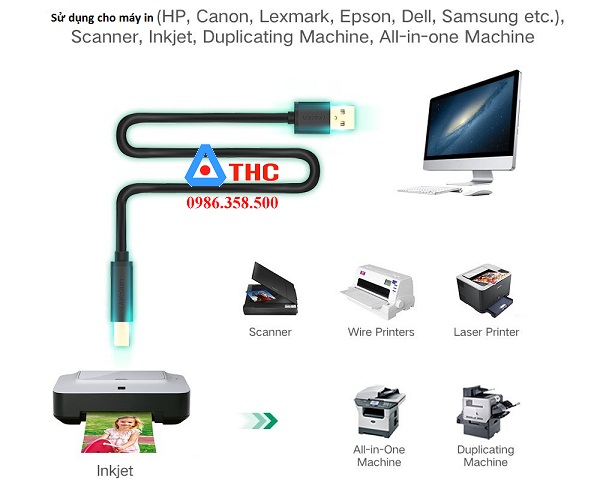 Day may in USB 10M cho may tinh Mac HP Canon chinh hang Ugreen