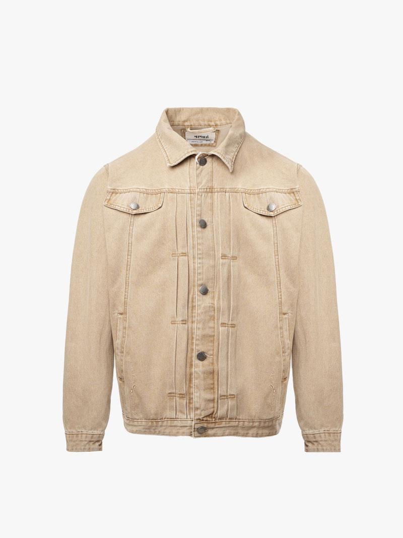 Ao Khoac Denim Xep Ly Nep Tru Form Regular AK063 Mau Be