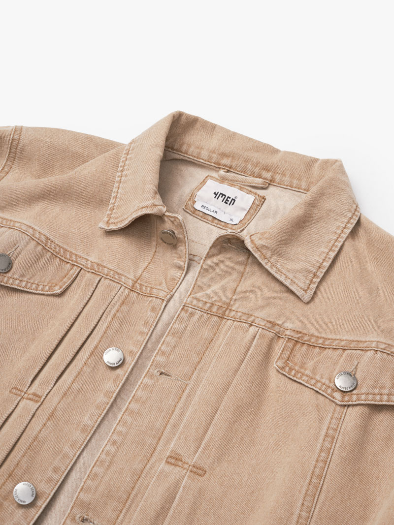 Ao Khoac Denim Xep Ly Nep Tru Form Regular AK063 Mau Be