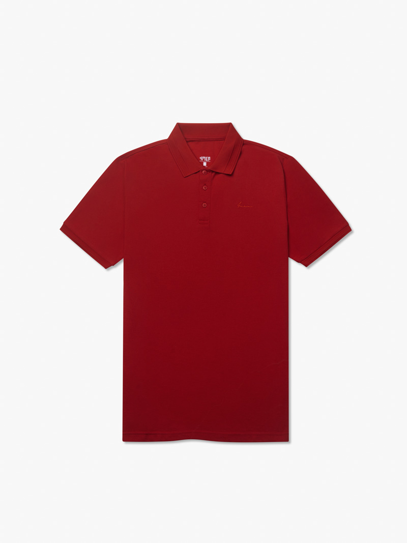 Ao Polo Ca Sau Theu Chu Ky Form Regular PO087 Mau Do