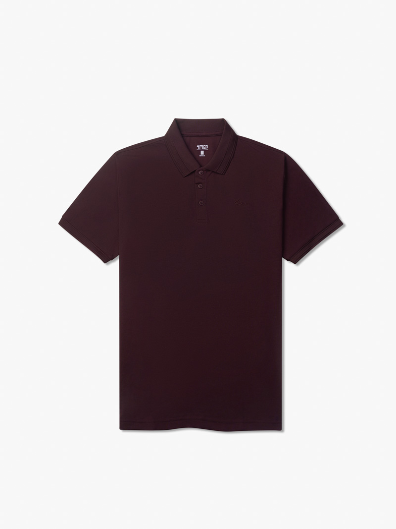 Ao Polo Ca Sau Theu Chu Ky Form Regular PO087 Mau Do Man