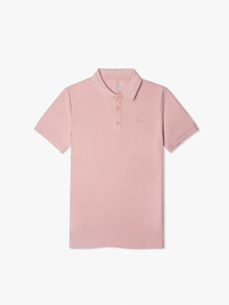 Ao Polo Ca Sau Theu Chu Ky Form Regular PO087 Mau Hong