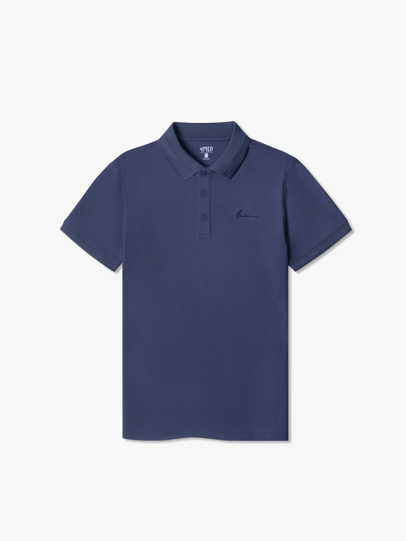 Ao Polo Ca Sau Theu Chu Ky Form Regular PO087 Mau Xanh Da
