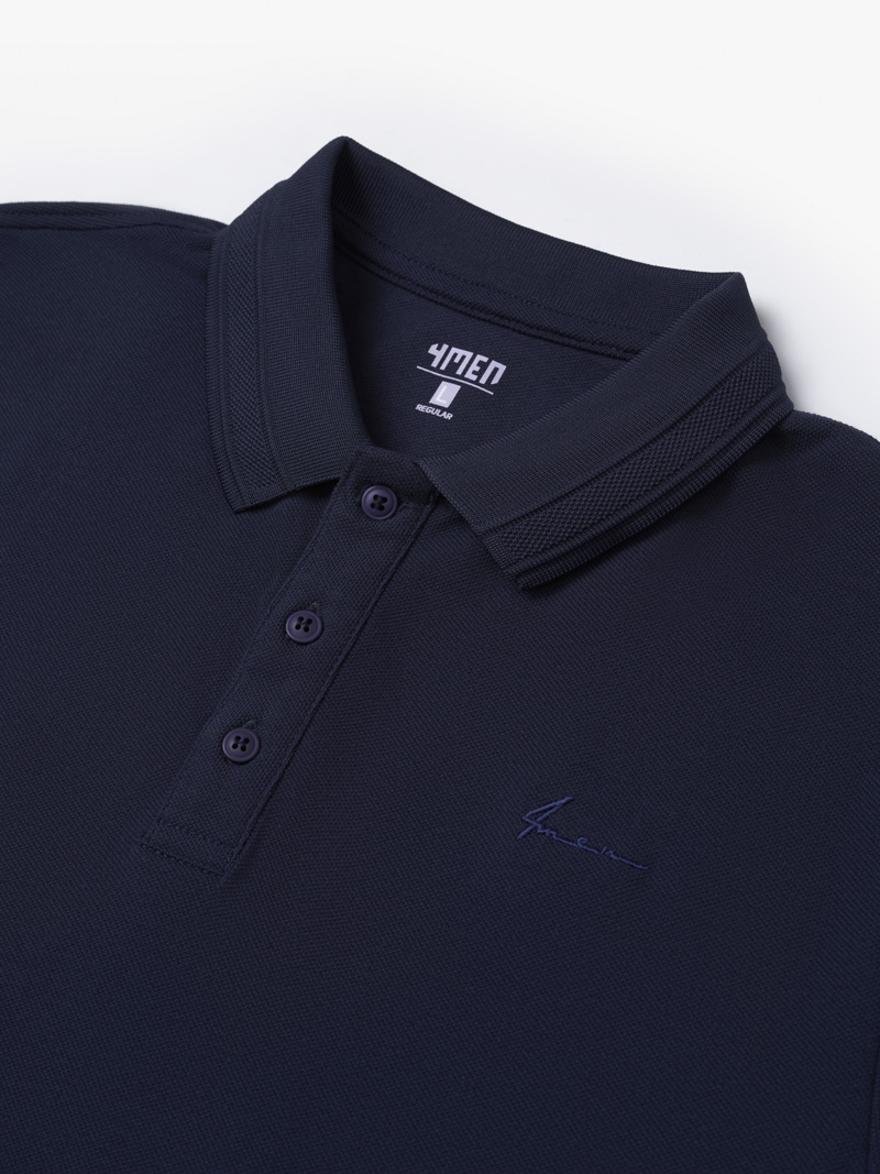 Ao Polo Ca Sau Theu Chu Ky Form Regular PO087 Mau Xanh Den