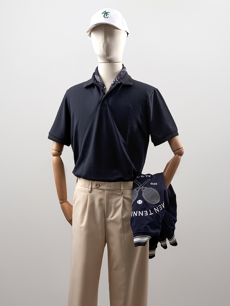 Ao Polo Ca Sau Theu Chu Ky Form Regular PO087 Mau Xanh Den