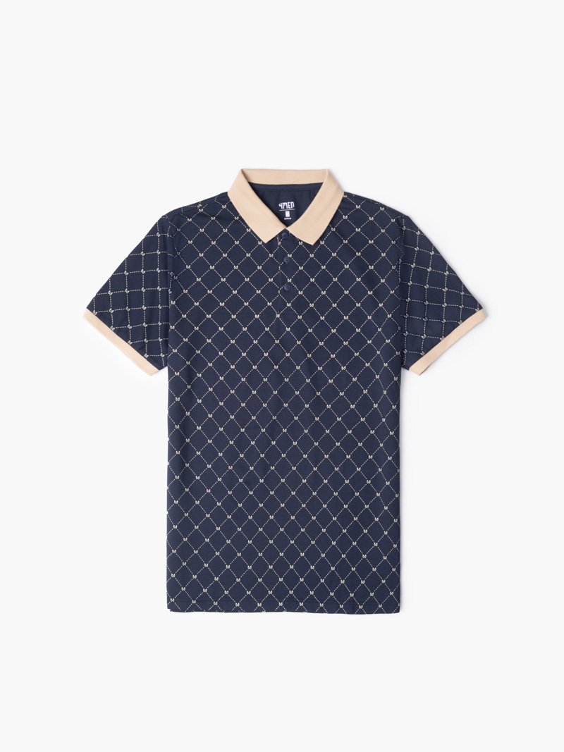 Ao Polo In Hoa Tiet Form Regular PO117 Xanh Den