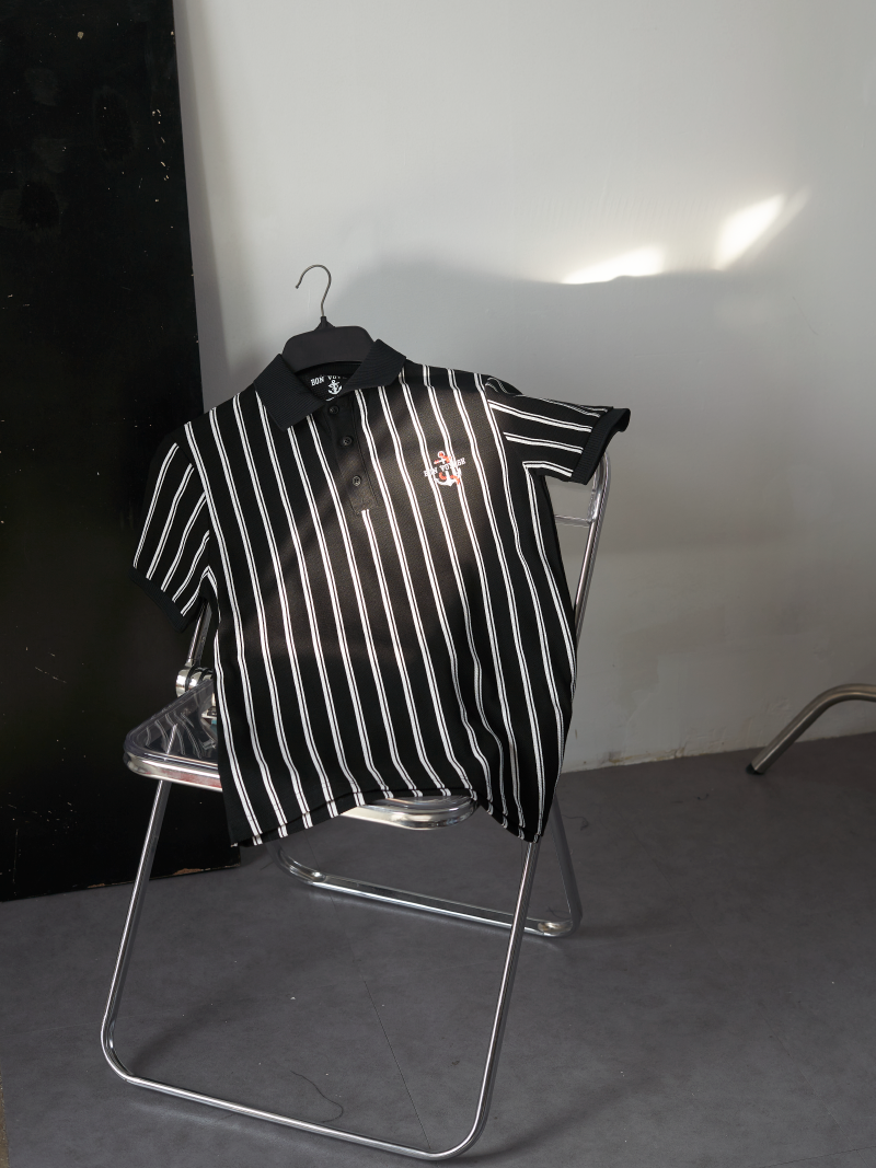 Ao Polo In Soc Theu Hinh O Nguc Form Regular PO129 Mau Den