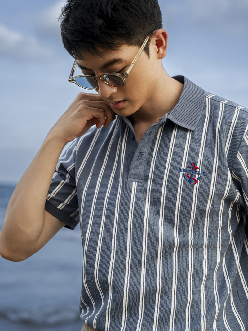 Ao Polo In Soc Theu Hinh O Nguc Form Regular PO129 Mau Xanh Bien