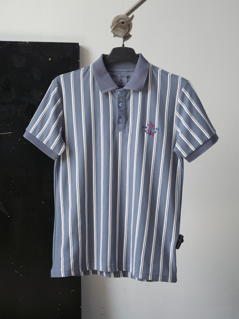 Ao Polo In Soc Theu Hinh O Nguc Form Regular PO129 Mau Xanh Bien