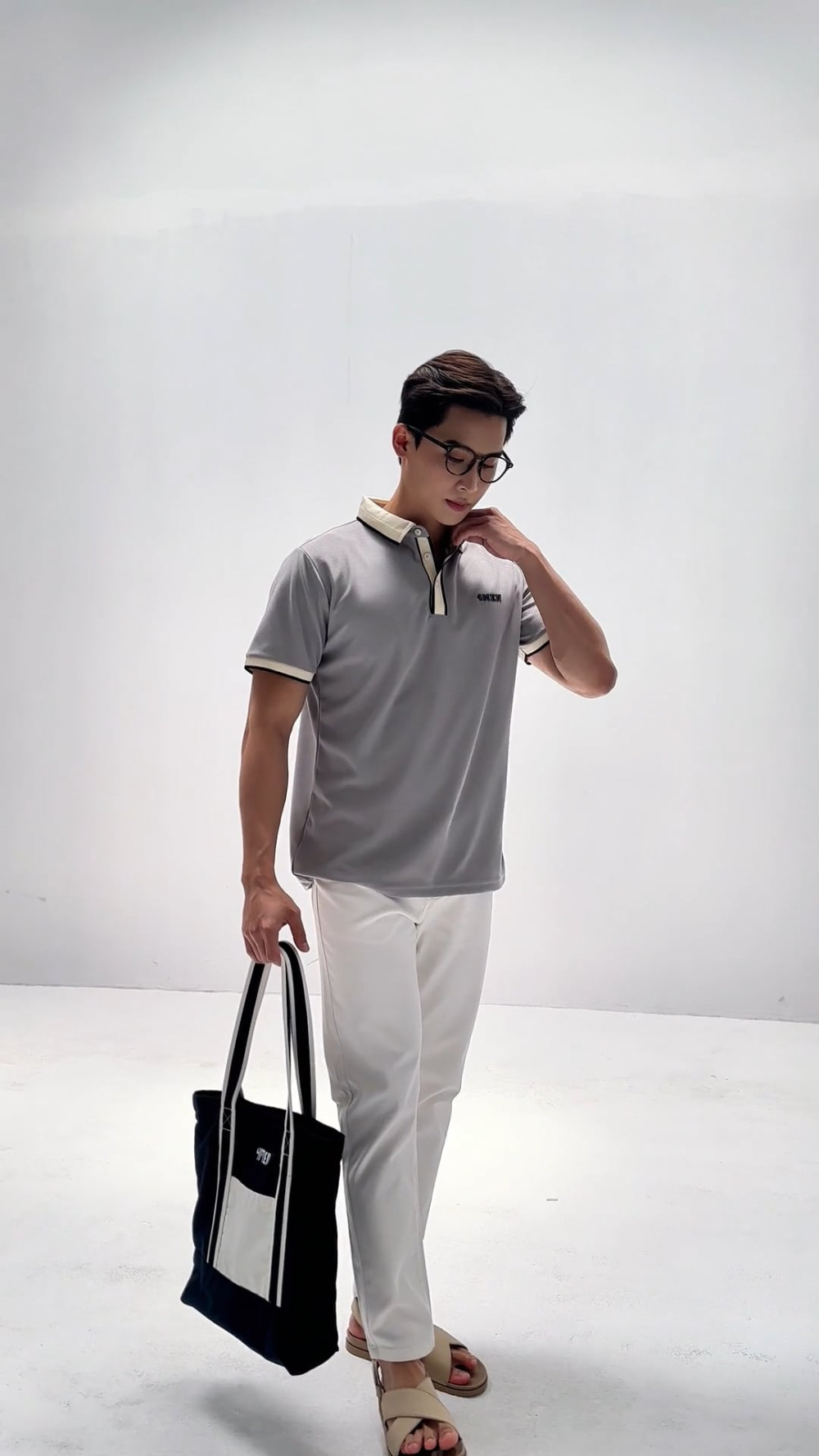 Ao Polo Phoi Bo Theu 4MEN Form Slimfit PO125 Mau Xam