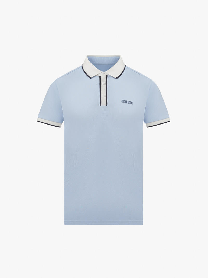 Ao Polo Phoi Bo Theu 4MEN Form Slimfit PO125 Mau Xanh Bien