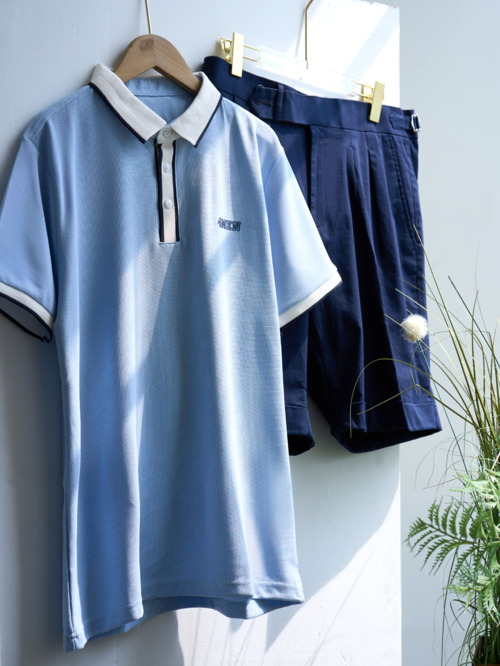 Ao Polo Phoi Bo Theu 4MEN Form Slimfit PO125 Mau Xanh Bien