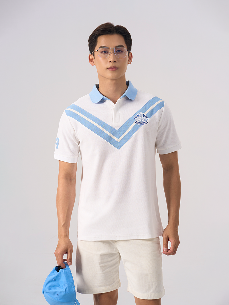 Ao Polo Ra Phoi Theu Dap Con Giong Form Regular PO127 Mau Trang