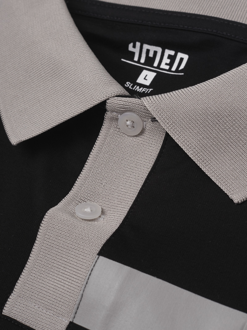 Ao Polo Vai Rayon In Logo M Form Slimfit PO143 Mau Den