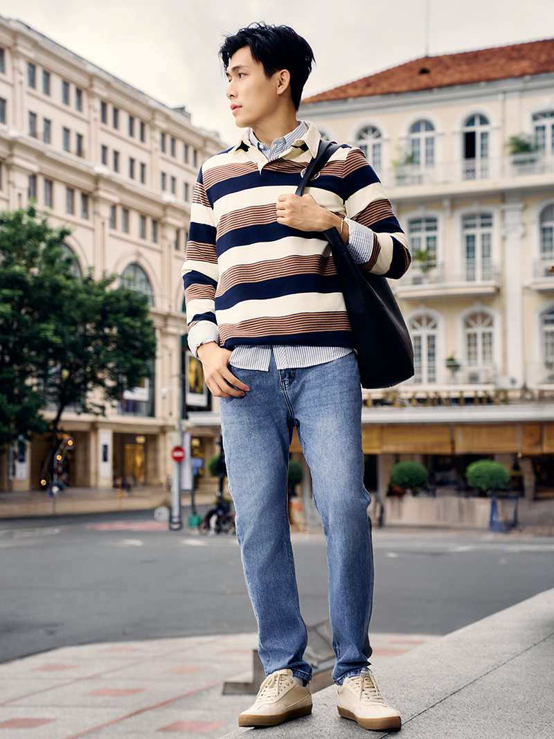 Ao Rugby Shirt Soc Ngang In Logo Preppy Heritage O Nguc Form Regular PO150 Soc Xanh Den