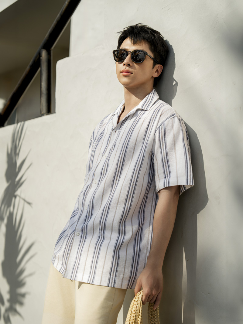 Ao So Mi Linen Soc Tay Ngan Form Loose SM148 Soc Xanh