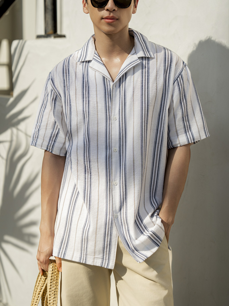 Ao So Mi Linen Soc Tay Ngan Form Loose SM148 Soc Xanh