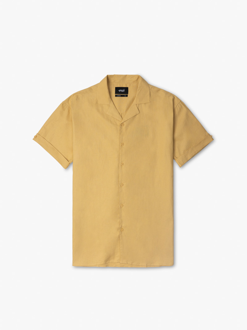Ao So Mi Linen Tron Co Cuban Form Loose SM120 Mau Vang