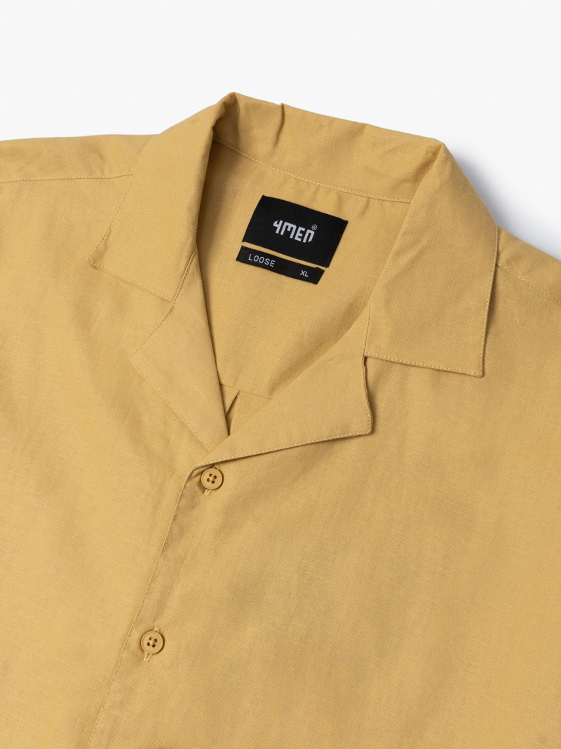 Ao So Mi Linen Tron Co Cuban Form Loose SM120 Mau Vang