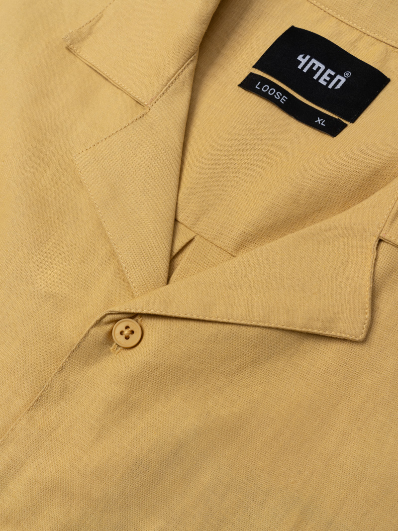 Ao So Mi Linen Tron Co Cuban Form Loose SM120 Mau Vang