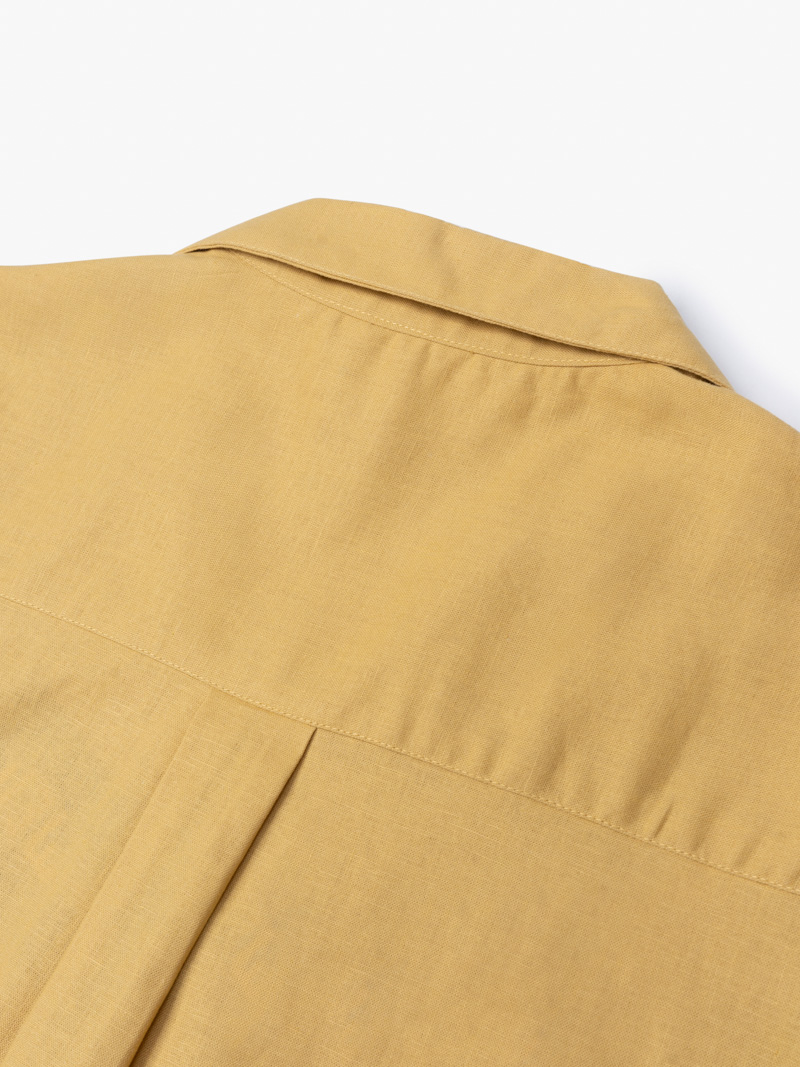 Ao So Mi Linen Tron Co Cuban Form Loose SM120 Mau Vang