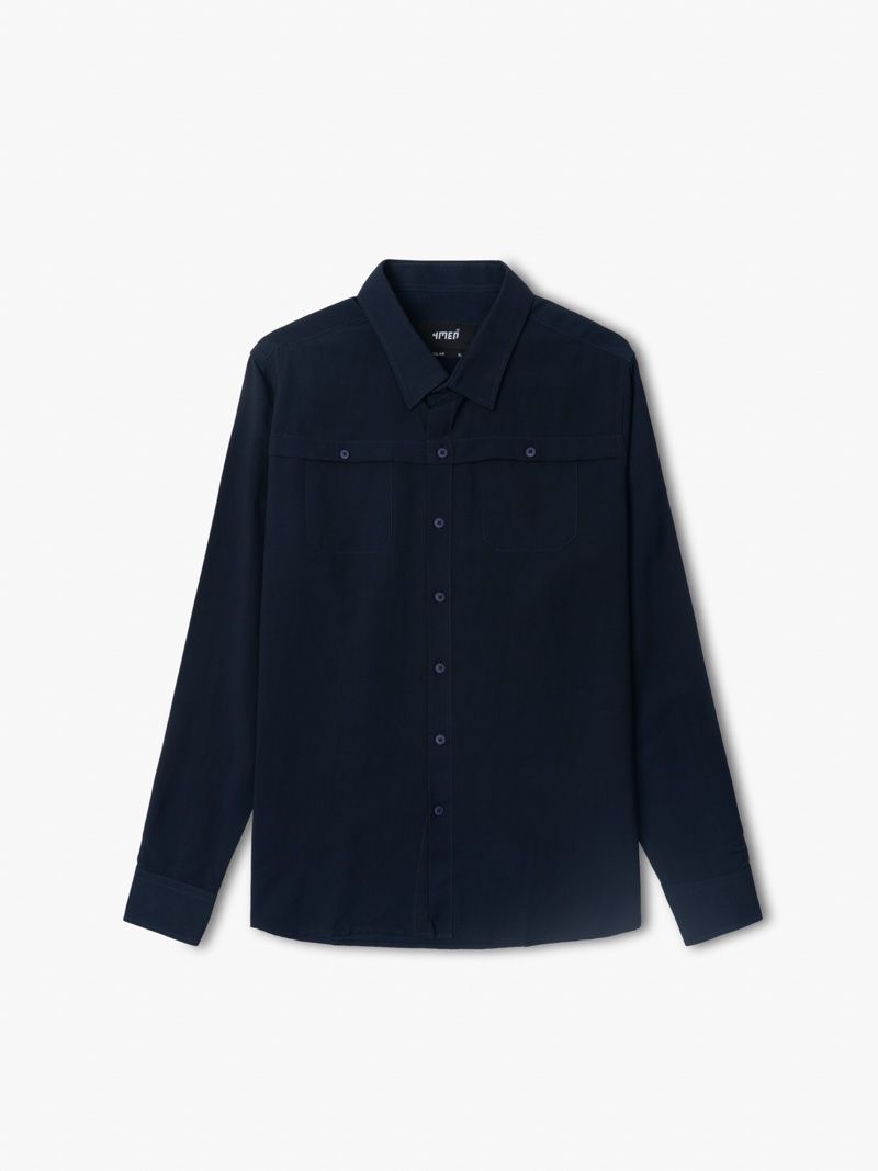 Ao So Mi Regular Gap Vien SM119 Mau Xanh Den