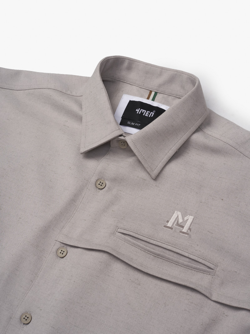 Ao So Mi Tui 2 Coi Theu Chu M Form Slimfit SM173 Mau Xam