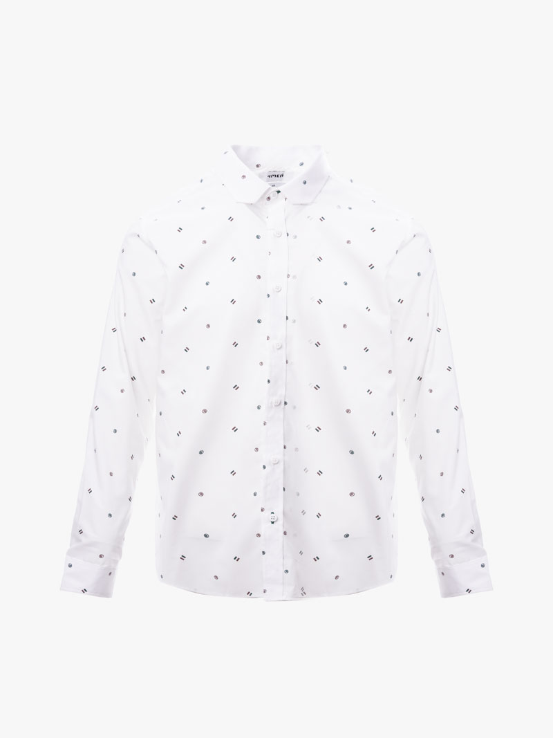 Ao So Mi Vai Modal In Hoa Tiet Cham Bi Form Regular SM168 Mau Trang