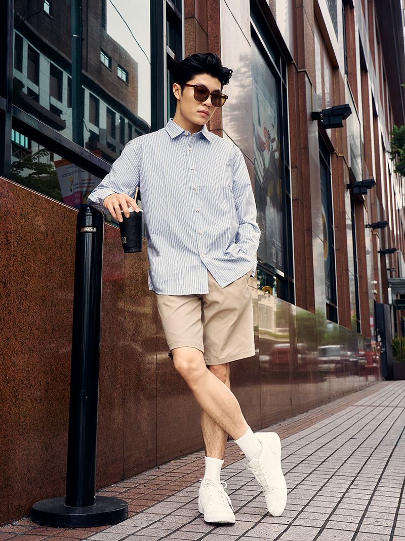 Ao So Mi Vai Modal In Hoa Tiet Soc Form Regular SM170 Soc Xanh