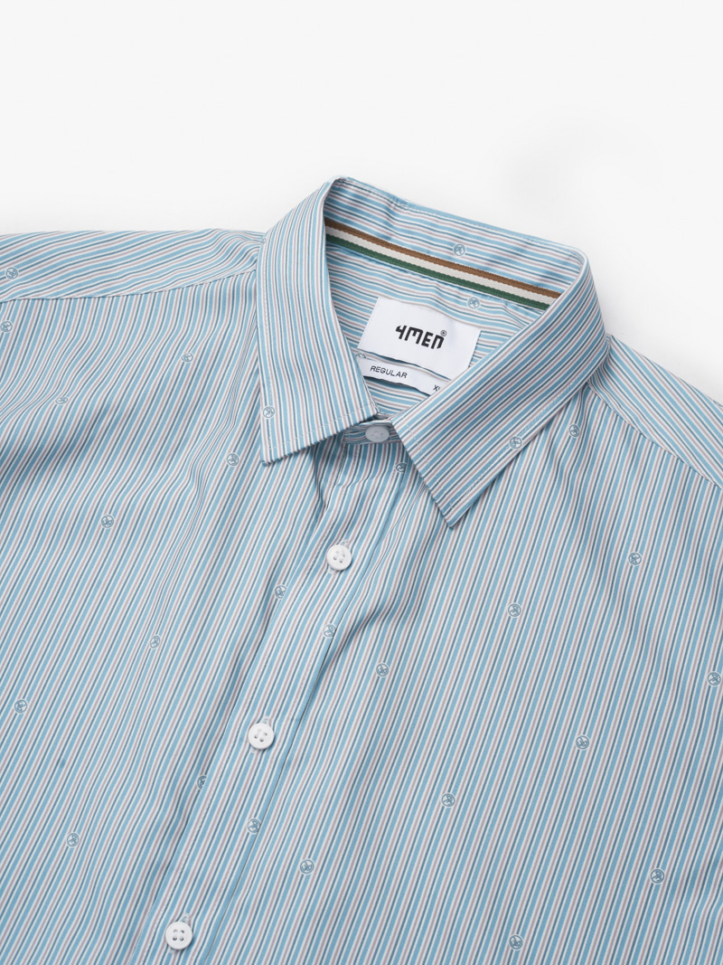 Ao So Mi Vai Modal In Hoa Tiet Soc Form Regular SM170 Soc Xanh