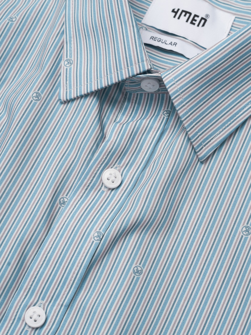 Ao So Mi Vai Modal In Hoa Tiet Soc Form Regular SM170 Soc Xanh