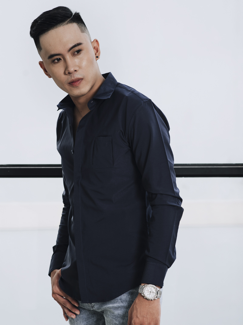 Ao So Mi Xanh Den ASM1219