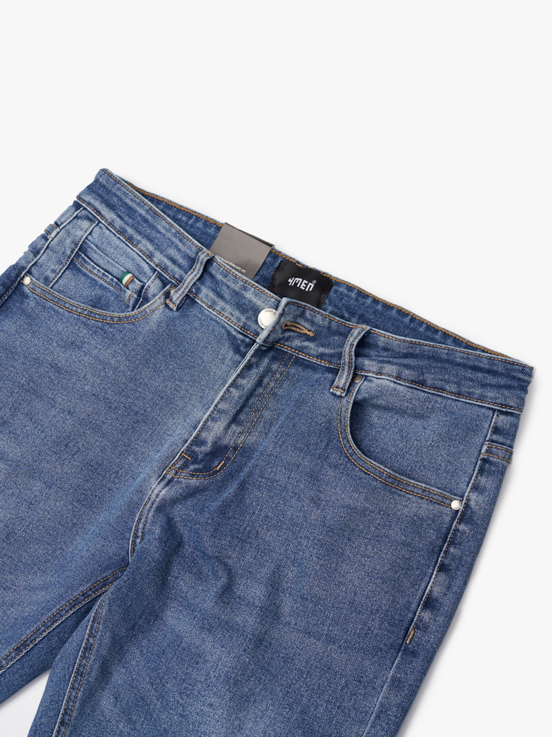Quan Jeans Tui Dong Ho Kieu Trang Tri Day Soc Form Slimfit QJ103 Xanh Bien Dam