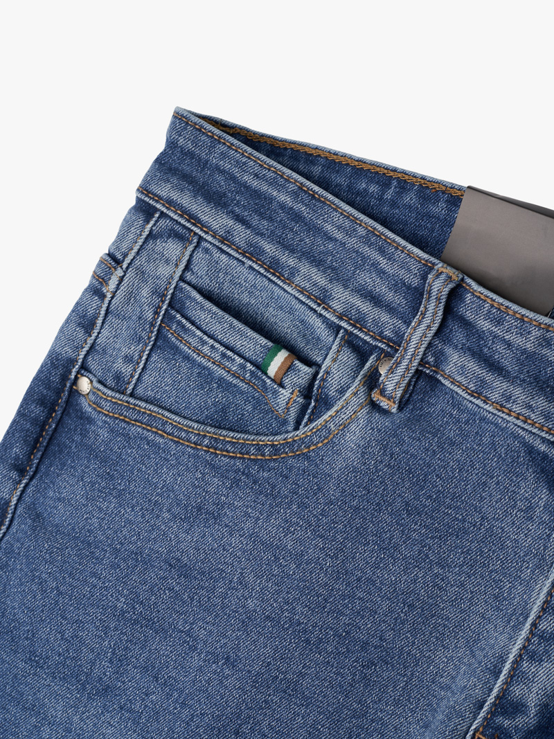Quan Jeans Tui Dong Ho Kieu Trang Tri Day Soc Form Slimfit QJ103 Xanh Bien Dam