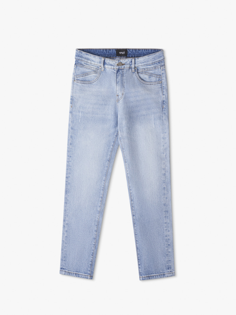 Quan Jeans Xanh Wash Laser Tui Sau Form SlimCropped QJ092
