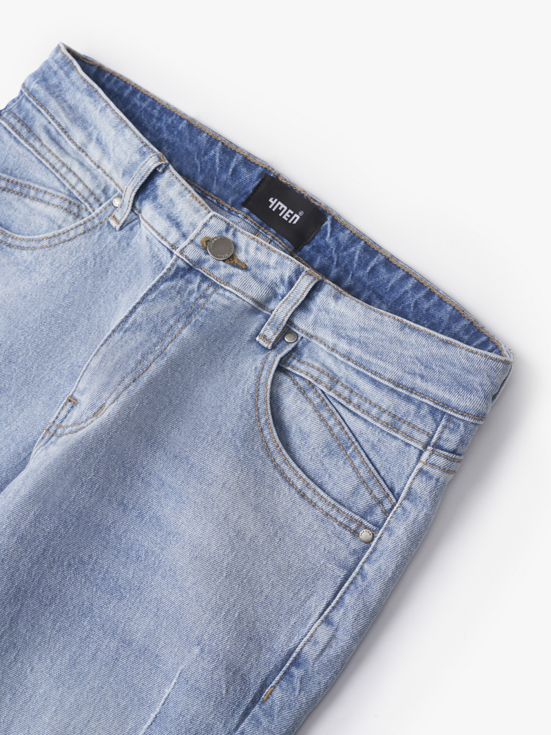Quan Jeans Xanh Wash Laser Tui Sau Form SlimCropped QJ092