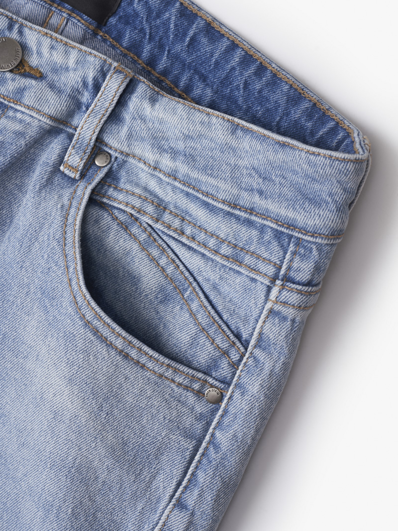 Quan Jeans Xanh Wash Laser Tui Sau Form SlimCropped QJ092