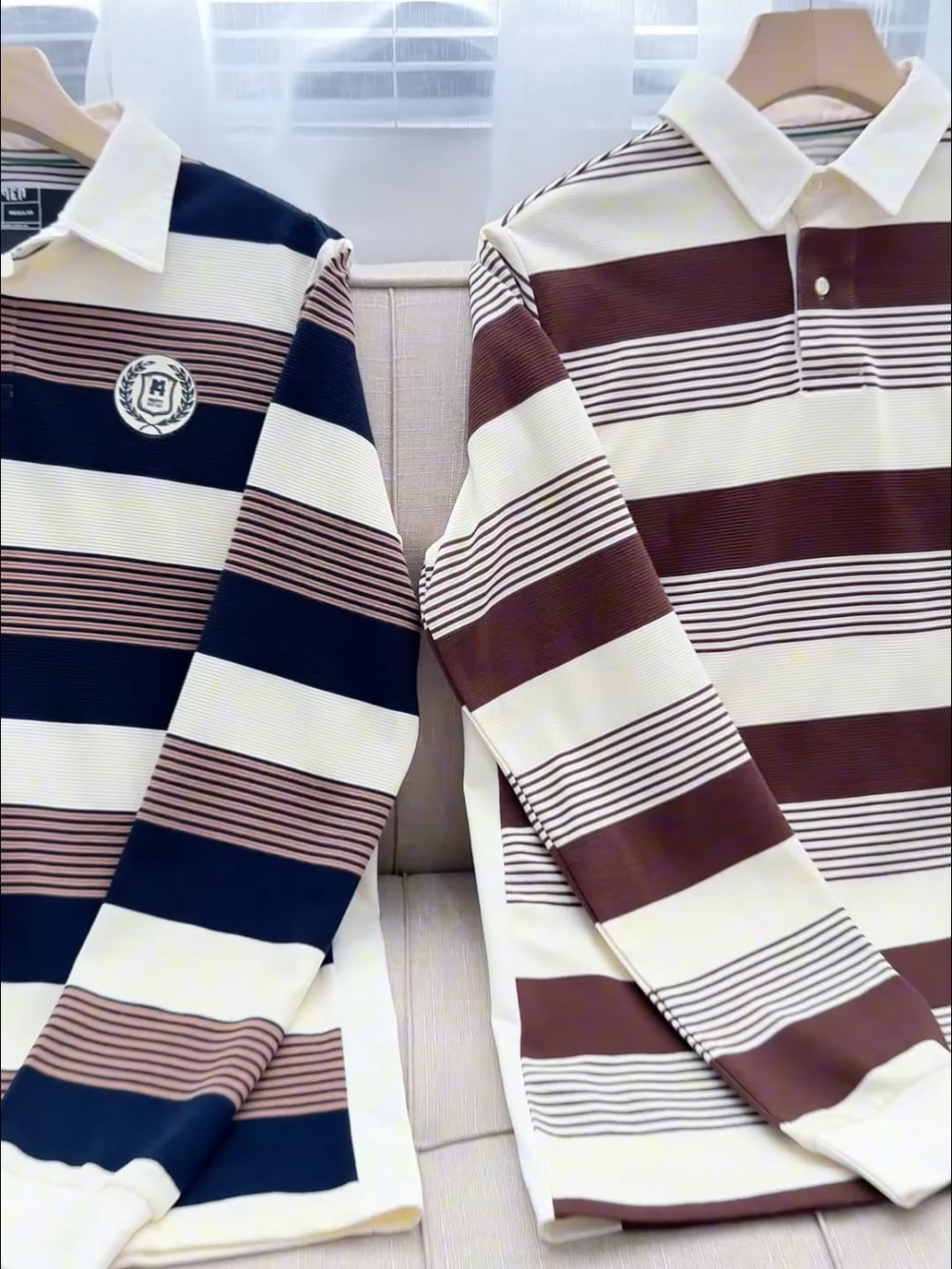 Ao Rugby Shirt Soc Ngang In Logo Preppy Heritage O Nguc Form Regular PO150 Soc Nau