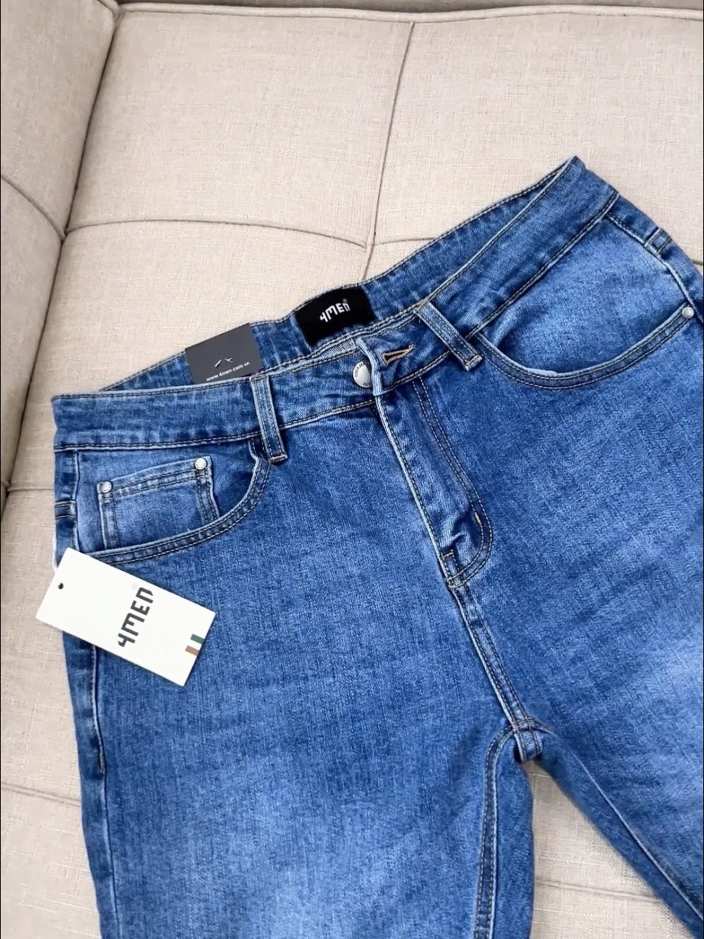 Quan Jean Theu Chu M O Tui Sau Form Slimfit QJ107 Xanh Bien