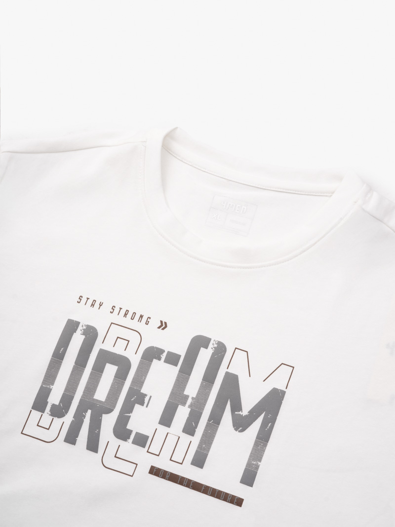 Ao Thun Co Tron In Chu Dream Form Regular AT163 Mau Trang